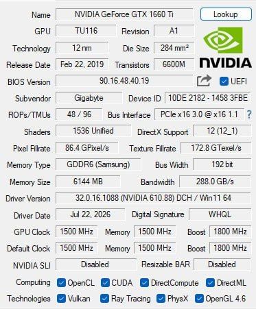 Продается видеокарта Gigabyte GTX 1660 Ti 6 ГБ