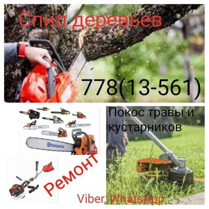 Спил деревьев, покос травы, ремонт инструмента